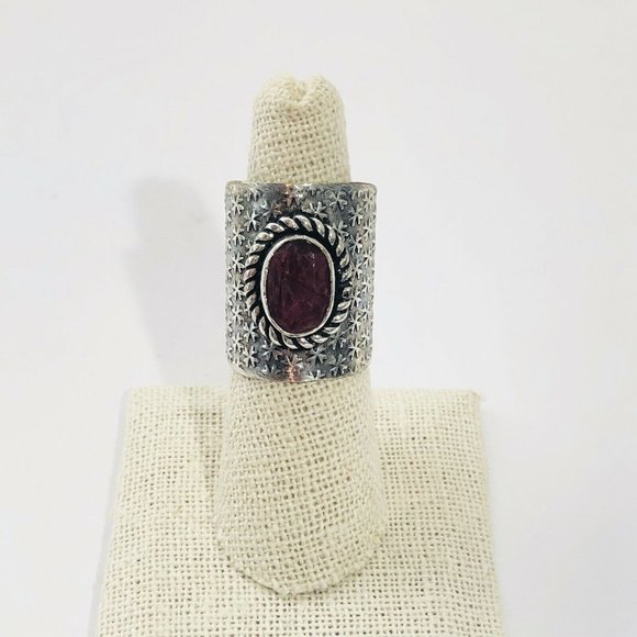 New Tourmaline Alpaca Silver Cigar Band Boho Ring - Picture 2 of 6